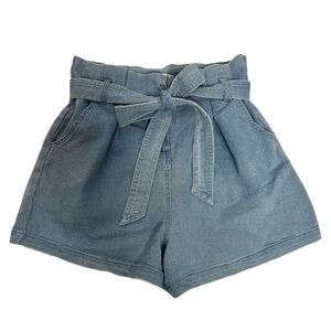 Mele & Pere Paper Bag Waist Tie Denim Shorts